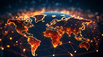 Fototapeta na wymiar Abstract world map concept - global business network and connections, international data transfer and cyber technology.
