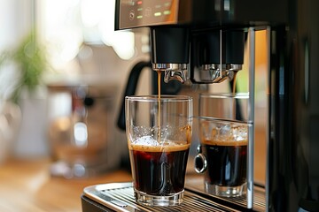 Liquid coffee poured into coffee machine, morning vibe - Powered by Adobe
