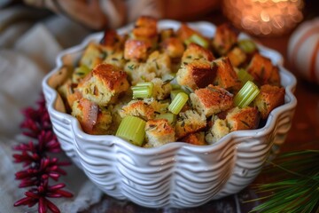 Herbed Bread Stuffing with Celery, the Perfect Side Dish Recipe for Thanksgiving Turkey Dressing