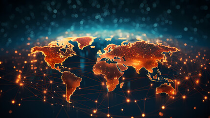 Fototapeta premium Abstract world map concept - global business network and connections, international data transfer and cyber technology.