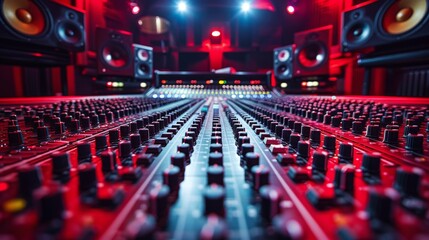 Fototapeta premium Music Studios: Showcase the behind-the-scenes of music production in recording studios, including mixing boards, microphones, and soundproof rooms