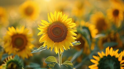 Radiant Sunflower Amidst a Field of Sunflowers Generative AI