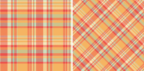 Seamless texture fabric of plaid background vector with a check pattern tartan textile. Set in happy colors for scrapbook layout ideas.
