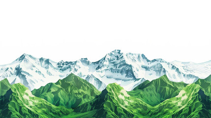 illustration of green alpine mountains isolated on white background