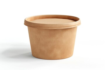 Front view of brown disposable paper bowl with plastic lid isolated on white