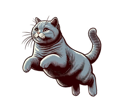 British Shorthair cat hand drawn vector illustration