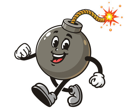 recommend clip art: walking Bomb cartoon mascot illustration character vector clip art hand drawn