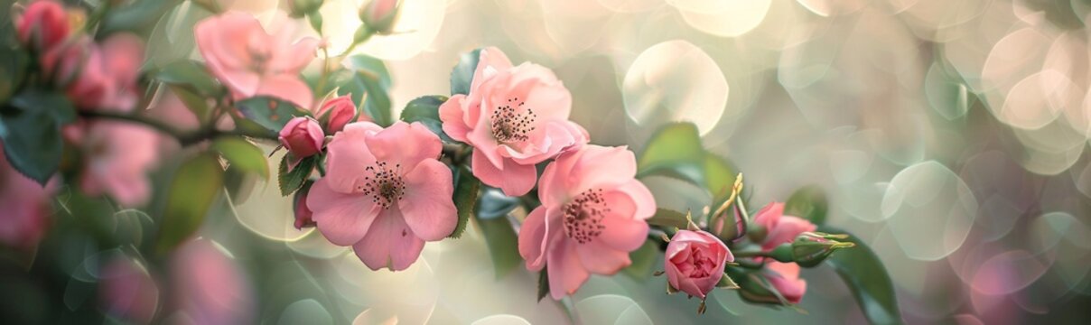 Blossoming Beauty A Close-up of Pink Roses in Full Bloom Generative AI