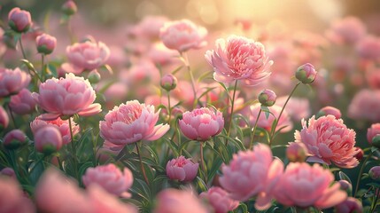 Blossoming Dreams A Field of Pink Peonies Generative AI