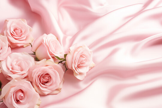 Bud of pink roses on a delicate silk fabric.