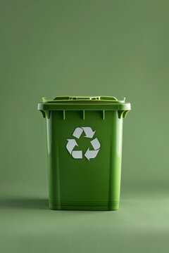 A trash bin with a recycle symbol on a clean background