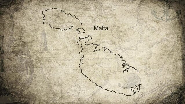 Malta map drawn on a cartography background sheet of paper
