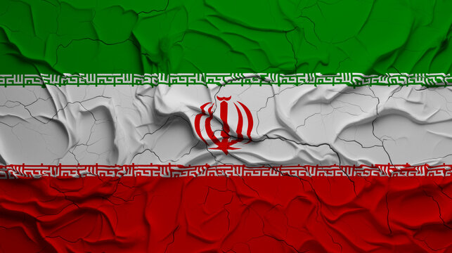 Close-Up of a Wrinkled and Cracked Old Islamic Republic of Iran Flag