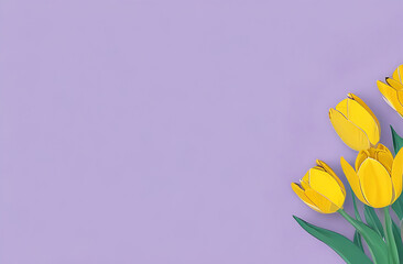 Illustration yellow tulips on a violet background