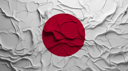 Close-Up of a Wrinkled and Cracked Old Japan Flag