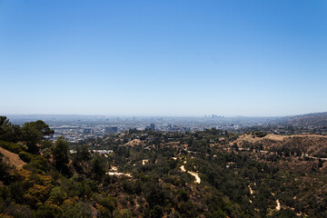 View of the Hollywood Hills residential neighborhood, from the Griffith Observatory in Los Angeles, California, USA.