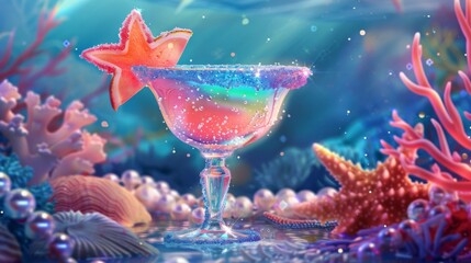 Underwater-inspired cocktail with a slice of grapefruit, great for beach events and summer parties.