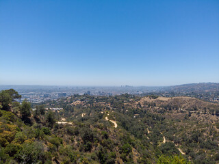 Fototapeta na wymiar View of the Hollywood Hills residential neighborhood, from the Griffith Observatory in Los Angeles, California, USA.