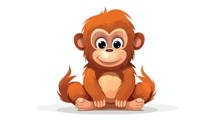 Cartoon baby orangutan sitting flat vector isolated