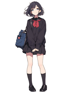 アニメ風女子高生全身立ち絵　AI生成