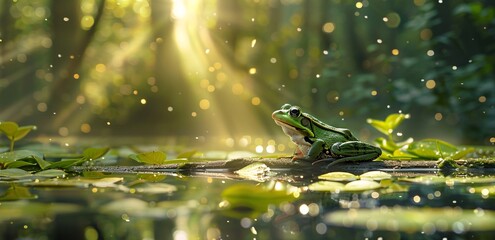 Frog's Serene Sunrise in the Pond Generative AI