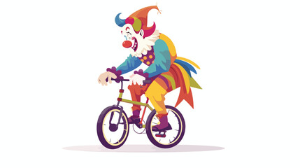 Cartoon clown riding one wheel bike flat vector isolated