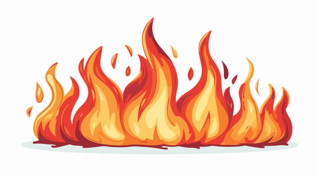 Cartoon doodle fire flat vector isolated on white background