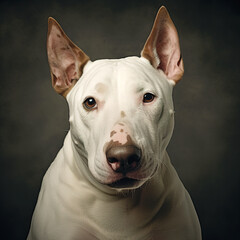 Image of cute bull terrier dog on a clean background. Pet. Animals. Illustration, Generative AI. - obrazy, fototapety, plakaty