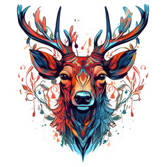 A brightly colored deer head on white background. Mammals. Wild Animals. Illustration, Generative AI.