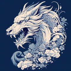 Dragon art on a black background. Mythical creatures.  Ancient animals. Illustration, Generative AI.