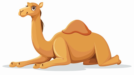 Cartoon funny camel sitting flat vector isolated on white