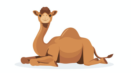 Cartoon funny camel sitting flat vector isolated on white