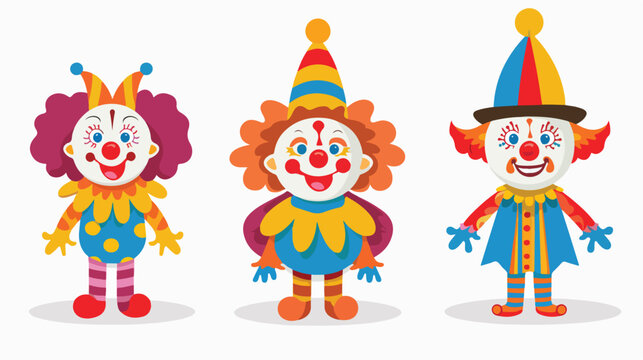 Cartoon funny clown flat vector isolated on white background