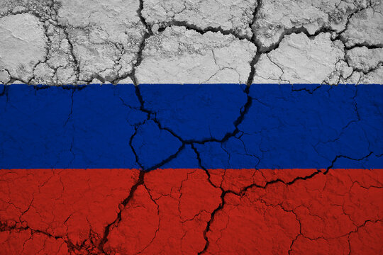 Close-Up of a Wrinkled and Cracked Old Russian Federation Flag