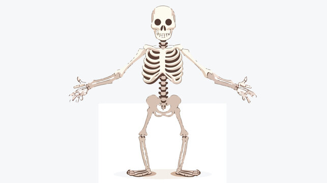 Cartoon funny human skeleton flat vector isolated on white