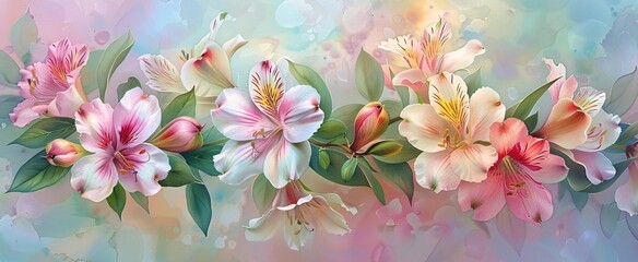 Blossoming Beauty A Vibrant Bouquet of Flowers in a Colorful Painting Generative AI