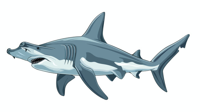 Cartoon hammerhead shark flat vector isolated on white