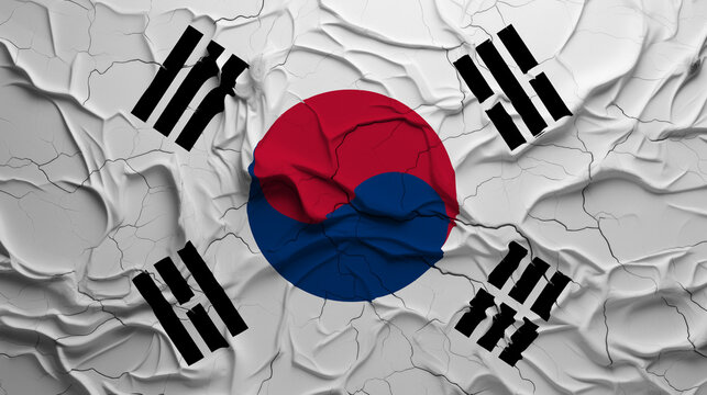 Close-Up of a Wrinkled and Cracked Old South Korea Flag