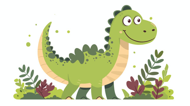 Cartoon happy dinosaur flat vector isolated on white background