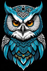Illustration Of Scary Owl Graffiti With Bright Colors And Intricate Details.