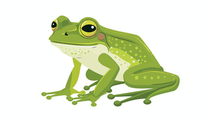 Cartoon happy green frog flat vector isolated on white
