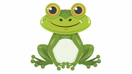 Cartoon happy green frog flat vector isolated on white