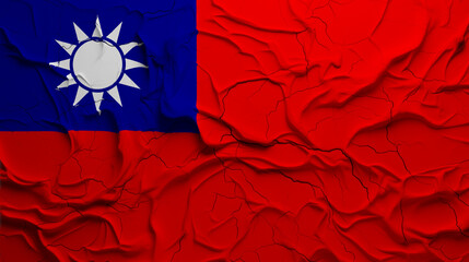 Close-Up of a Wrinkled and Cracked Old Taiwan Flag