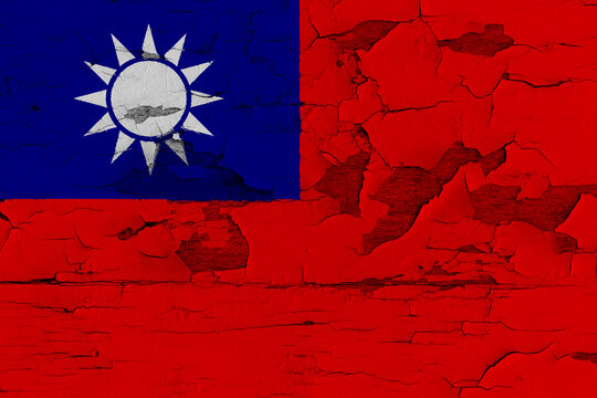 Taiwan Flag Painted on Old Wood Plank Background