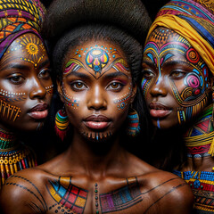 Photo of african people on black background colorful of africa day concept