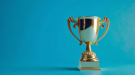  gold trophy cup isolated on blue background - obrazy, fototapety, plakaty