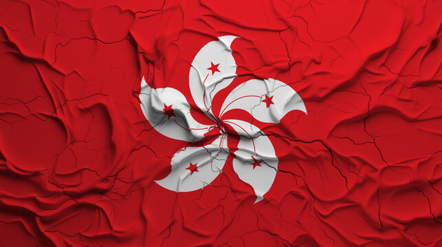 Close-Up of a Wrinkled and Cracked Old Hong Kong Flag