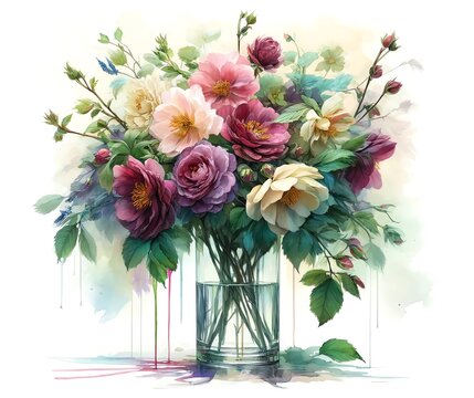 Watercolor Painting of Lenten Rose Flowers