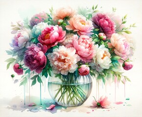Obraz premium Watercolor Painting of Peony Flowers