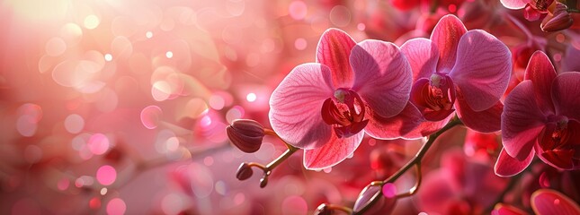 Blossoming Beauty A Close-up of a Vibrant Orchid Amidst a Sea of Pink Blossoms Generative AI - obrazy, fototapety, plakaty